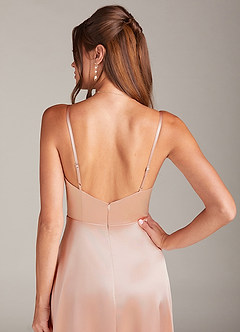 Azazie Sarella Bridesmaid Dresses English Rose A-Line with Pockets Metallic Satin Dress image5