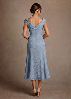 Azazie Keith Mother of the Bride Dresses Dusty Blue Sheath Pleated Floral Burnout Dress image2