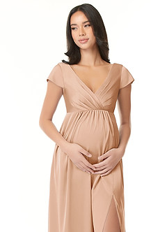 Azazie Allessia Brautjungfernkleider für Schwangere A-Linie Plissee Stretch-Satin Bodenlänge Kleid image5