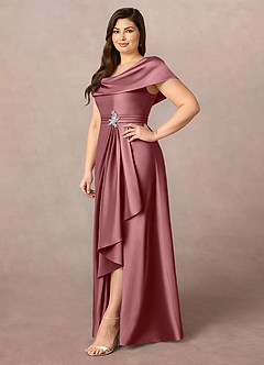 Azazie Branford vestidos de madre de la novia Vestido de Rosa Del Desierto de Satén Elástico de Corte En A con Plisado image3