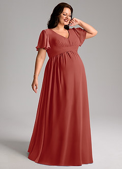 Azazie Verna Maternity Bridesmaid Dresses A-Line V-Neck Ruched Chiffon Floor-Length Dress image7
