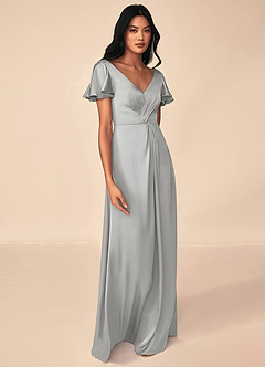 Azazie Soren Brudtärnklänningar Klänning av A-Line i Stretch Satin Plisserad Silver image4