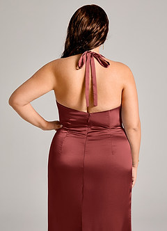 Azazie Valerie Bridesmaid Dresses Terracotta Mermaid Pleated Stretch Satin Dress image8