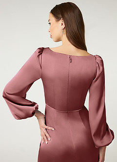 Azazie Mel Vestidos de damas de honor Vestido de Amatista de Satén Elástico de Corte Recto con Manga larga image6