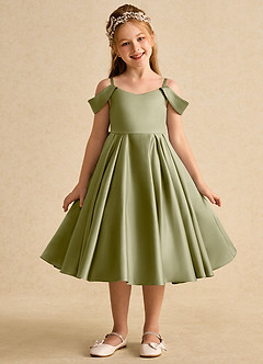 Azazie Favia vestidos de niña de las flores Vestido de Musgo Verde de Satin Mate de Corte En A con Vestidos sin tirantes image2