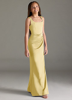Azazie Mero Junior Lemon Sorbet Mermaid Pleated Stretch Satin Dress image3