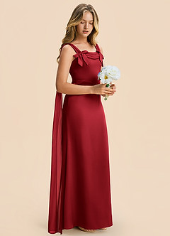 Azazie Chelsea Junior Scarlet Sheath Pleated Stretch Satin Dress image6