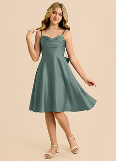Azazie Bear Junior Sea Moss A-Line Sweetheart Neckline Stretch Satin Dress image3