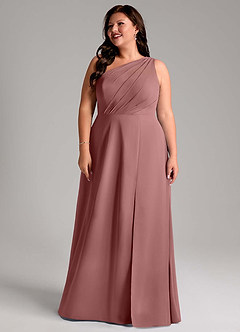 Azazie Phaedra Bridesmaid Dresses Desert Rose A-Line One Shoulder Chiffon Dress image14