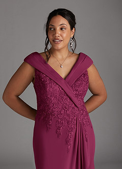 Azazie Calathea Mother of the Bride Dresses Mulberry A-Line Lace Dress image10