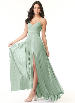Azazie Vini Bridesmaid Dresses Agave A-Line V-Neck Pleated Chiffon Dress image3