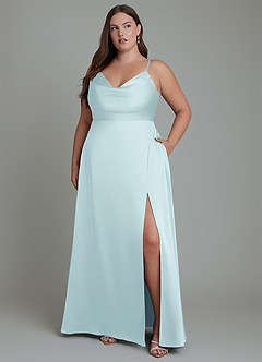 Azazie Sarella Brautjungfernkleider A-Linie Plissee Stretch-Satin Kleid Wolke Blau image10