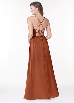 Azazie Raya Final Sale Matcha A-Line V-Neck Pleated Stretch Satin Dress image2
