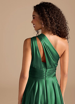 Azazie Charlize Vestidos de damas de honor Vestido de Verde Oscuro de Satén Metálico de Corte en A con Hombro unilateral image5