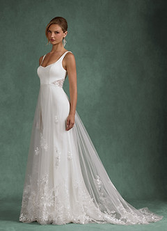Azazie Ebony Vestidos de novia Vestido Diamante Blanco de Satén con cara trasera de crepé de Línea A con Lentejuelas image3