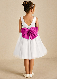 Azazie Seline Flower Girl Dresses Ivory Fuchsia A-Line Bow Tulle Dress image1