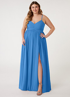 Azazie Alia Bridesmaid Dresses Blue Jay A-Line Pleated Chiffon Dress image6