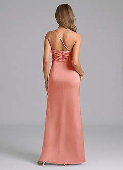 Azazie Eren Bridesmaid Dresses Coral Mermaid One Shoulder Stretch Satin Dress image2