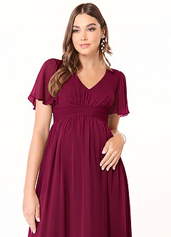 Azazie Verna Maternity Bridesmaid Dresses A-Line V-Neck Ruched Chiffon Floor-Length Dress image5