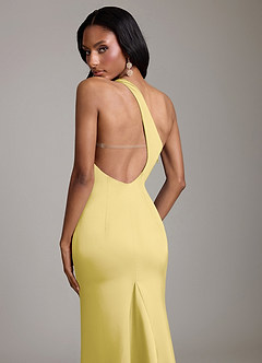 Azazie Voni Bridesmaid Dresses Canary Mermaid One Shoulder Stretch Satin Dress image4