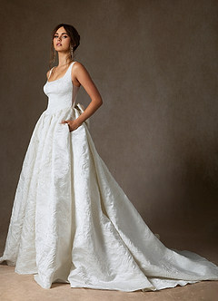 Azazie Skylin Wedding Dresses Diamond White Ball-Gown with Pockets Floral Jacquard Dress image7