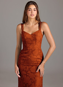 Azazie Denice Bridesmaid Dresses Paprika A-Line Pleated Floral Burnout Dress image4