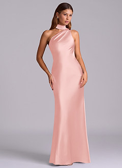 Azazie Seona Robes de demoiselle d'honneur Robe Sirène en Satin extensible Une épaule Rose Poudré image7