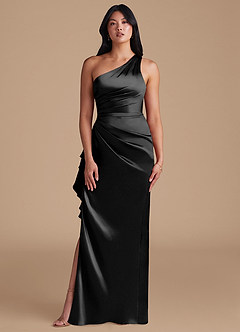 Azazie Latrice Brautjungfernkleider Etui One-Shoulder Metallischer Satin Kleid Schwarz image2