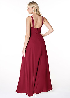 Azazie Jay Bridesmaid Dresses Burgundy A-Line Square Neckline Side Slit Chiffon Dress image2