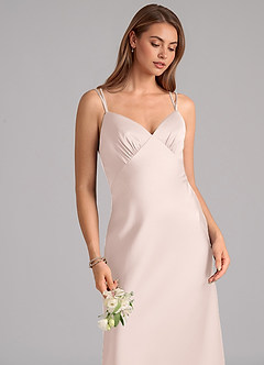 Azazie Suttona Bridesmaid Dresses Blushing Pink A-Line Pleated Stretch Satin Dress image7