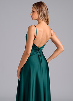 Azazie Elita 신부 들러리 드레스 A라인 주름진 스트레치 새틴 바닥 길이 드레스 image2