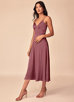 Azazie Dottie Bridesmaid Dresses Desert Rose A-Line Stretch Satin Dress image4