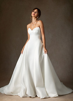 Azazie Junessa Vestidos de novia Vestido de Diamante Blanco de Satén de Corte en A con Sin tirantes image1