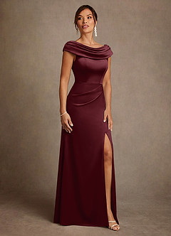Azazie Irvine Mother of the Bride Dresses Cabernet A-Line Pleated Stretch Satin Dress image4
