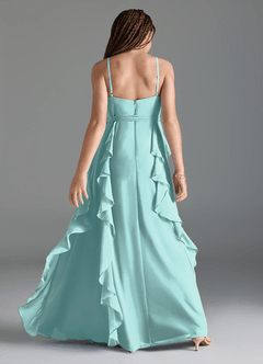 Azazie Peyton Junior Aqua A-Line V-Neck Cascading Ruffles Chiffon Dress image5