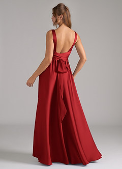 Azazie Kora Bridesmaid Dresses Pomegranate A-Line Pleated Stretch Satin Dress image6