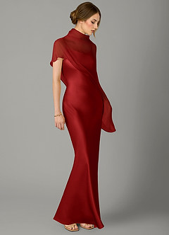 Azazie Jaleesa Robes de demoiselle d'honneur Robe Trapèze en Satin extensible Col Haut Grenade image3