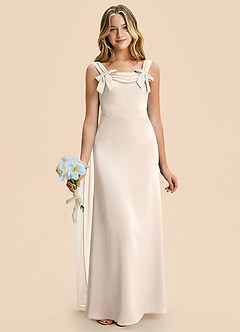 Azazie Chelsea Junior White Alabaster Sheath Pleated Stretch Satin Dress image4
