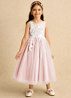 Azazie Sundae vestidos de niña de las flores Vestido de Rosa Rubor de Encaje de Princesa image5