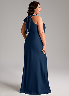 Azazie Doretta Bridesmaid Dresses Dark Navy Mermaid Pleated Stretch Satin Dress image2