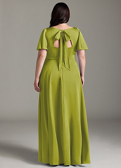 Azazie Kimber Bridesmaid Dresses Lemongrass A-Line Ruched Stretch Satin Dress image8