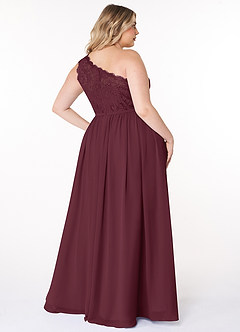 Azazie Demi Brautjungfernkleider A-Linie One-Shoulder Chiffon Kleid Cabernetrot image14