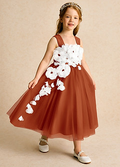 Azazie Dovey Flower Girl Dresses Paprika Ball-Gown Bow Tulle Dress image6