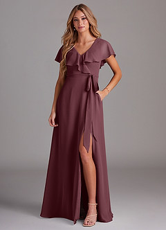 Azazie Lainey Bridesmaid Dresses Sangria A-Line with Pockets Chiffon Dress image1