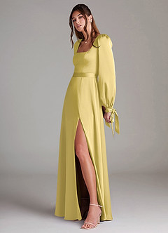 Azazie Leonia Suknie dla druhen Linia A Długi rękaw Satyna elastyczna Do ziemi Sukienka image5