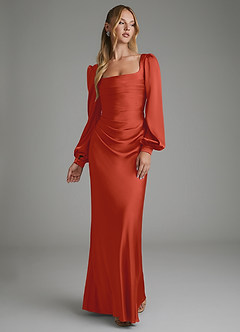 Azazie Brianna Vestidos de damas de honor Vestido Óxido de Satén Elástico de Corte Sirena con Corsé image1
