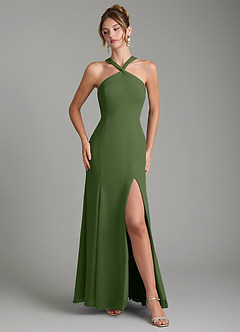 Azazie Rue Bridesmaid Dresses Olive A-Line Halter Chiffon Dress image4