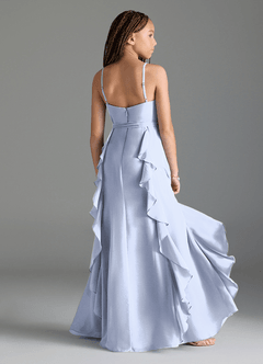 Azazie Peyton Junior Ice A-Line V-Neck Cascading Ruffles Chiffon Dress image2