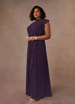 Azazie Narine Mother of the Bride Dresses Plum A-Line High Neckline Pleated Chiffon Dress image14