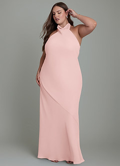 Azazie Velli Robes de demoiselle d'honneur Robe Sirène en Mousseline de soie Col haut Rose Poudré image11